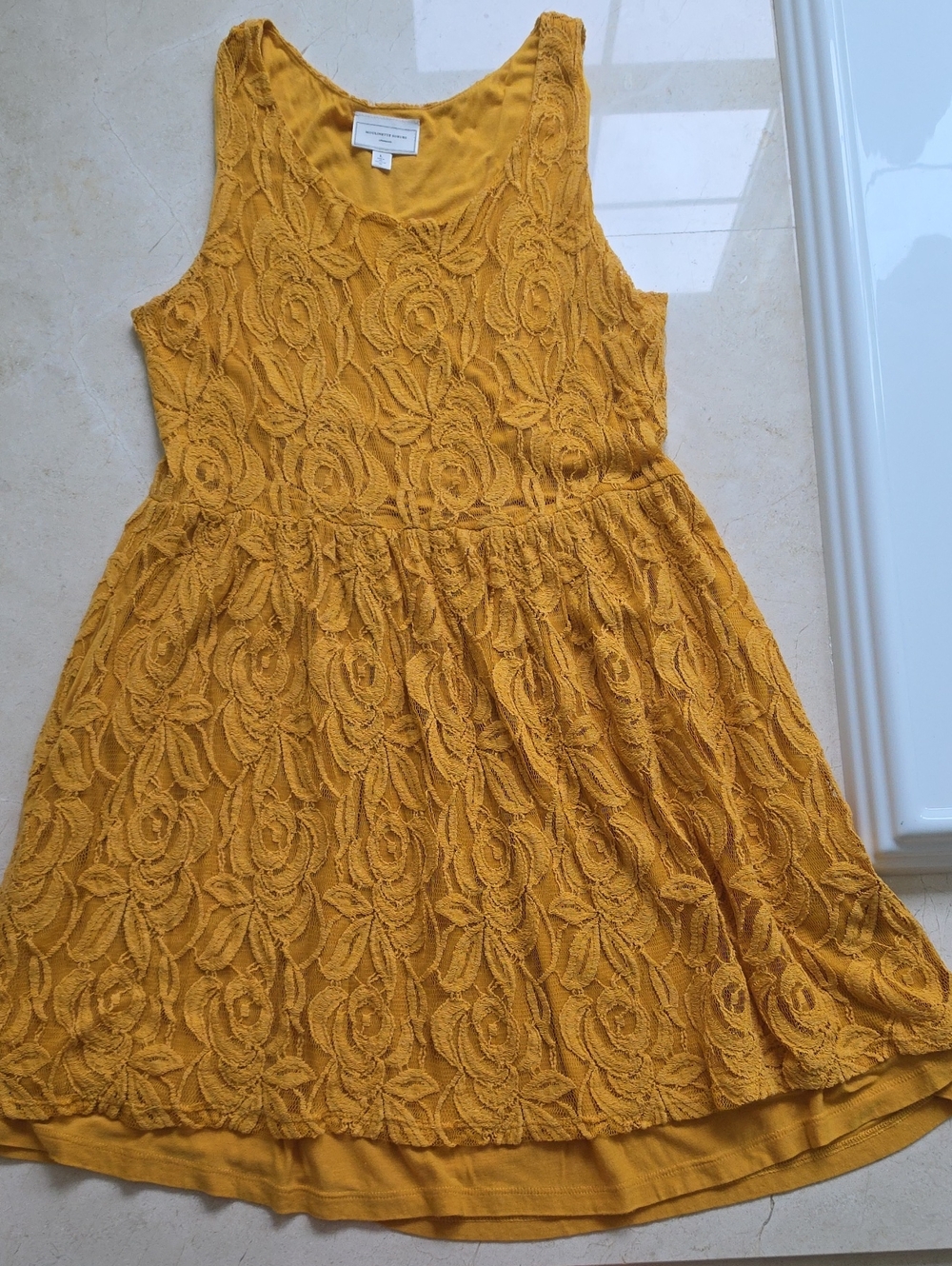 Moulinette Soeurs Mustard Lace Tank Dress